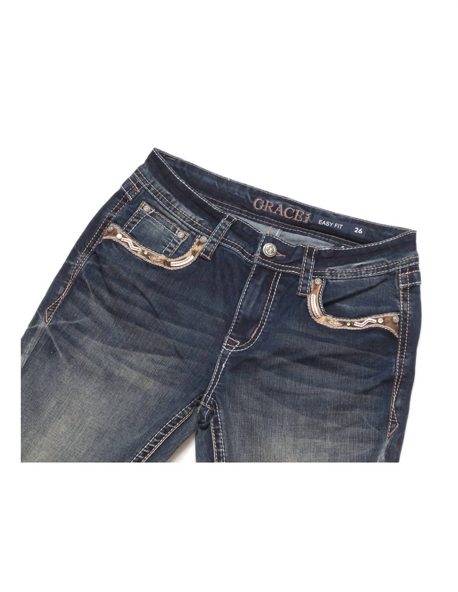 Grace In La - Women's Wash bootcut jeans with embroidered back pockets