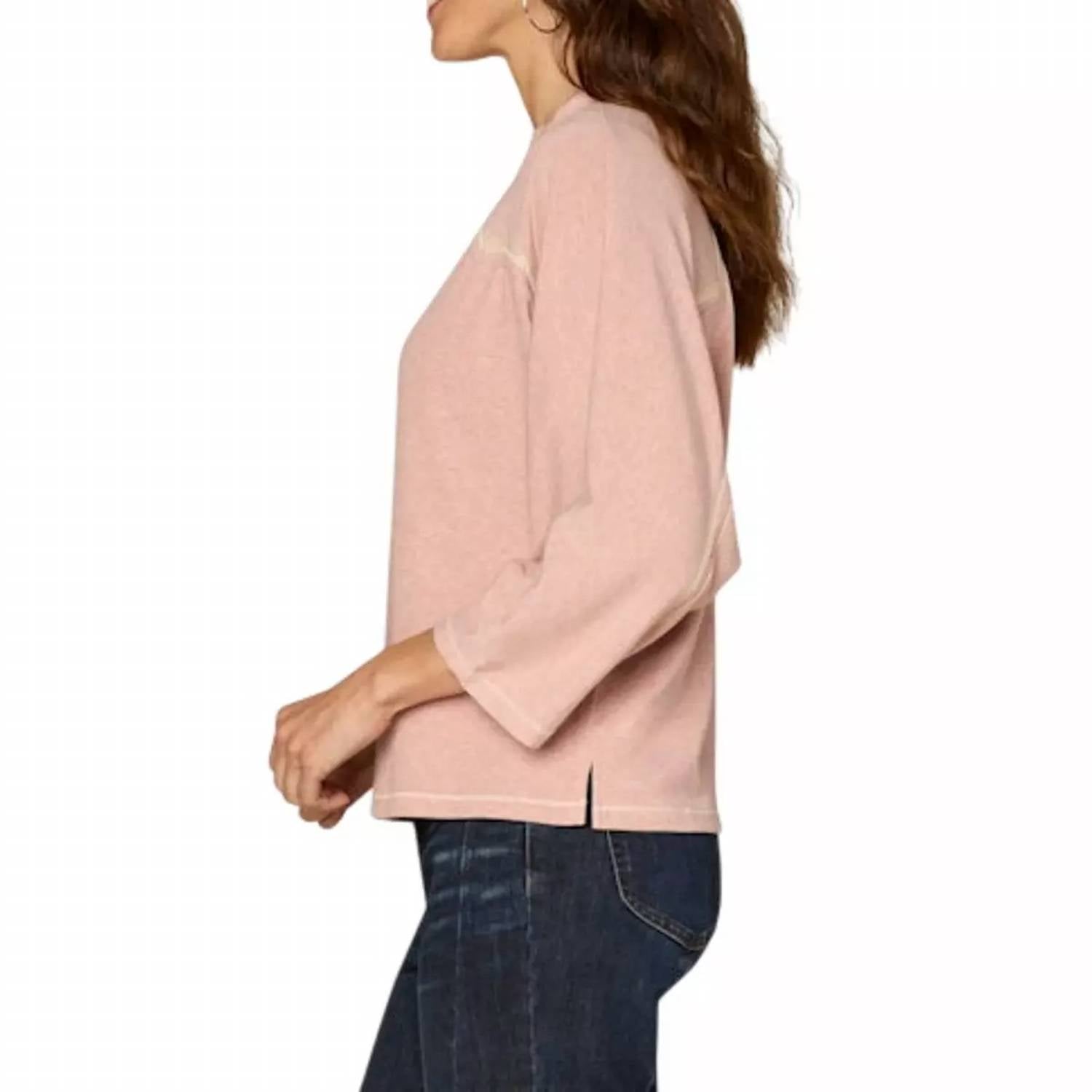 Democracy - Petite 3/4 Sleeve Crewneck Knit Top