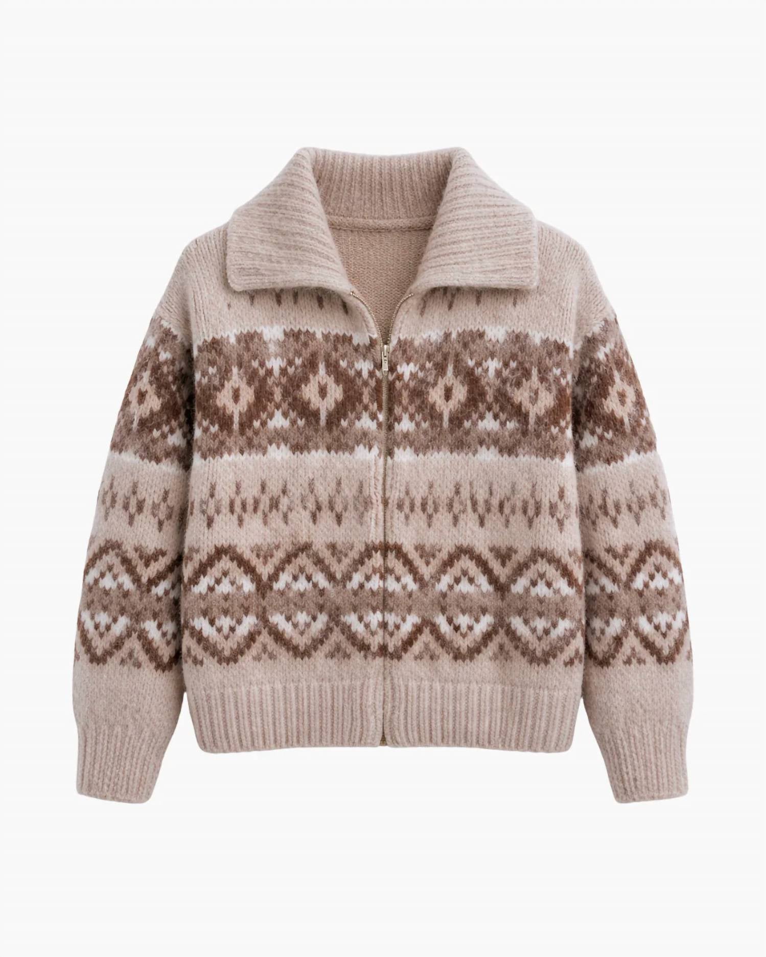 White + Warren - Alpaca Blend Fair Isle Bomber Sweater