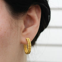 Allyanna Gifts - Women's Round Diamond Cut Bead Double Row Post Hoop Earrings