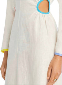 RHODE Thierry Linen Midi Dress in macadamia rainbow piping - women's dress - view 4