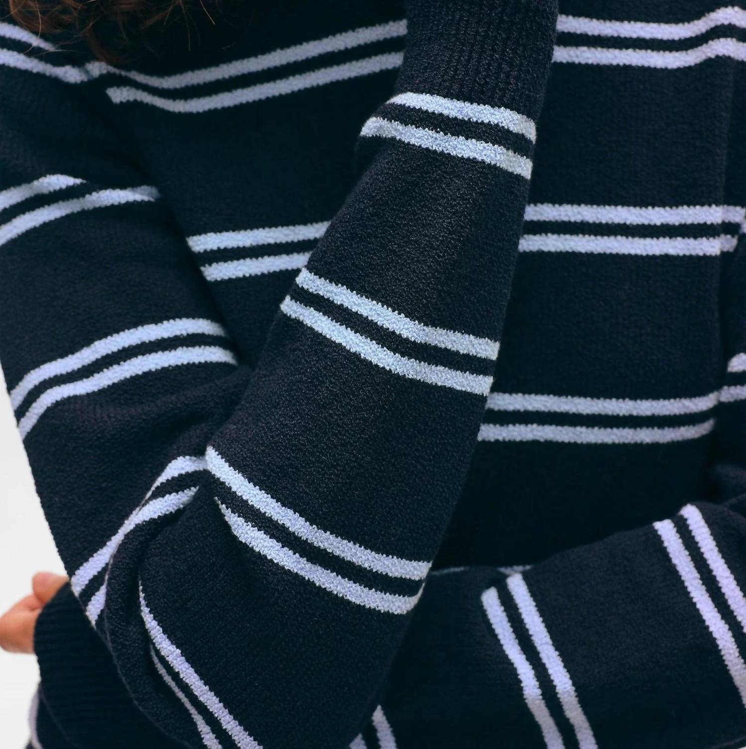 White + Warren - Fine Cotton Boucle Stripe Crewneck Sweatshirt