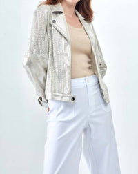 Insight Metallic Moto Jacket in silver - women's jacket - detail view