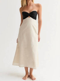 Crescent - Emery Colorblock Front Twist Linen Midi Dress