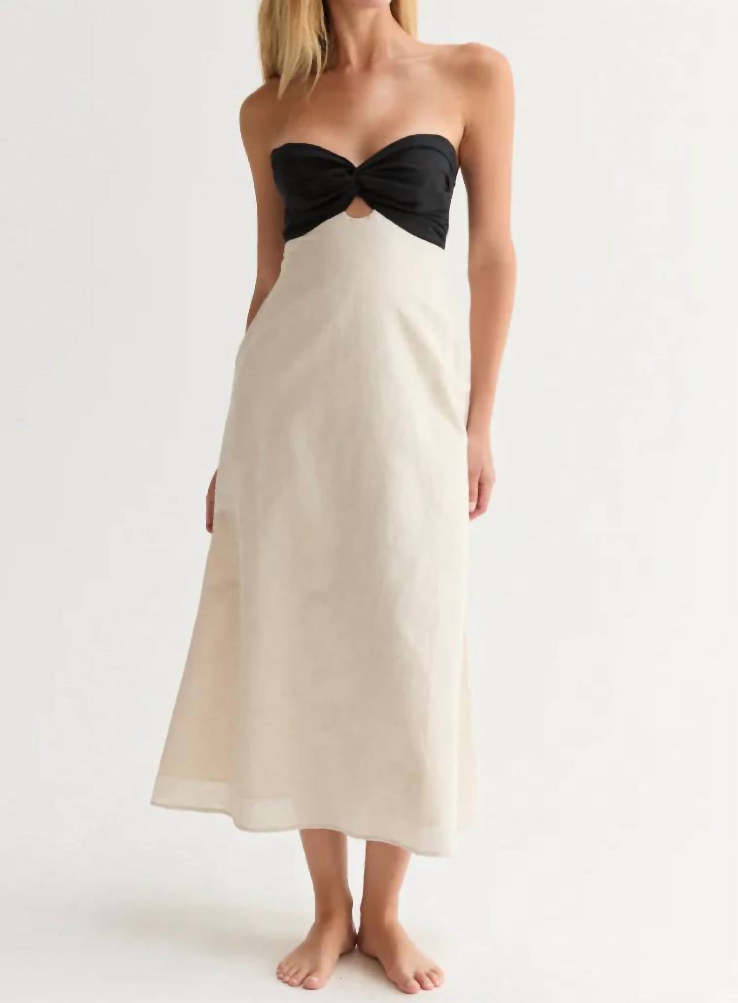 Crescent - Emery Colorblock Front Twist Linen Midi Dress