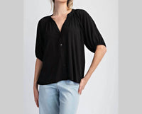 Ee:Some - Half Sleeve Notched V-Neck Blouse