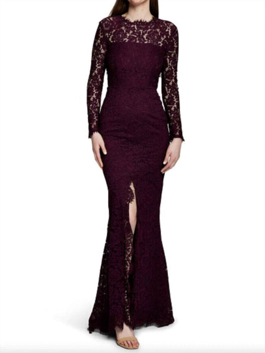 Rachel Zoe - Angie Fig Lace Open Back Long Sleeve Gown Dress