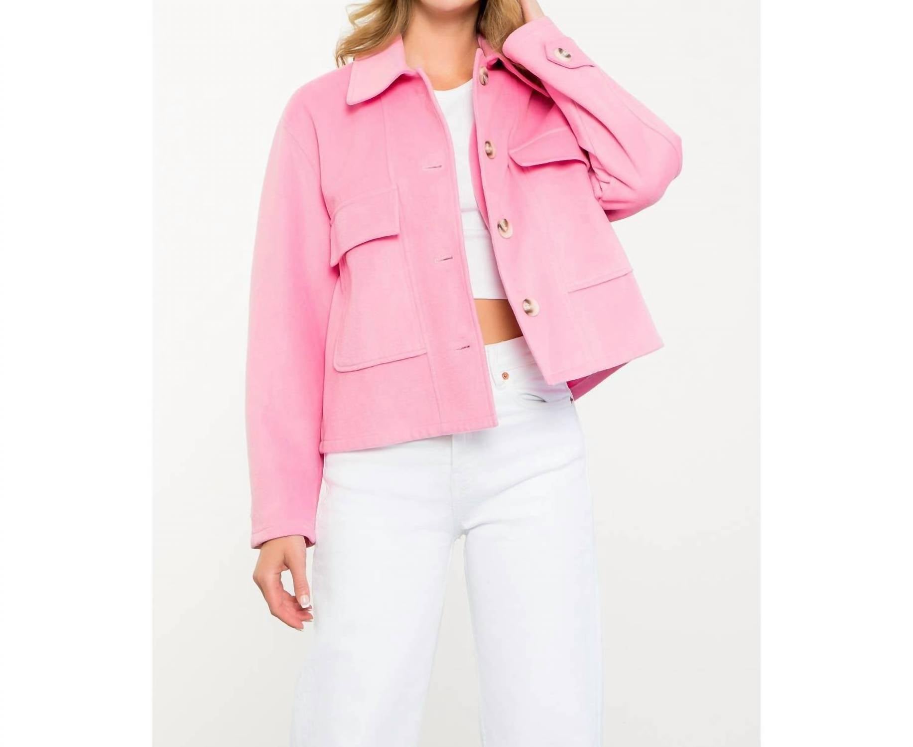 THML Button Up Jacket in pink - women's jacket - alternate view