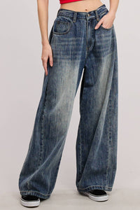 Mimosa Stonewash Wide Leg Baggy Denim Jeans in smoky blue - women's jeans