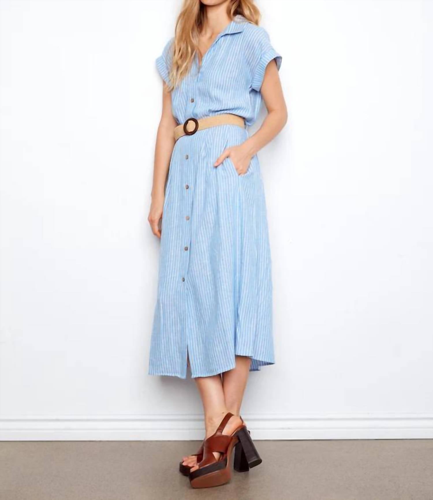 Charlie B - Striped Linen Blend Maxi Dress With Belt
