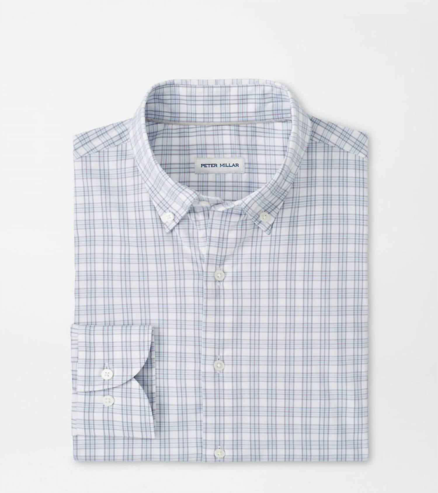 PETER MILLAR Douglas Crown Lite Cotton-stretch Sport Shirt in blue - men's shirt - detail view