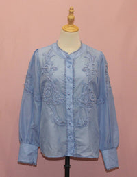 Ina - Women's Long Sleeves Embroidered Pearl Trims Shirt Blouse
