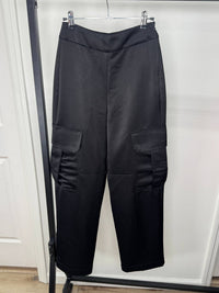 2.7 AUGUST APPAREL Satin Cargo Pants in black - women's pants - detail view