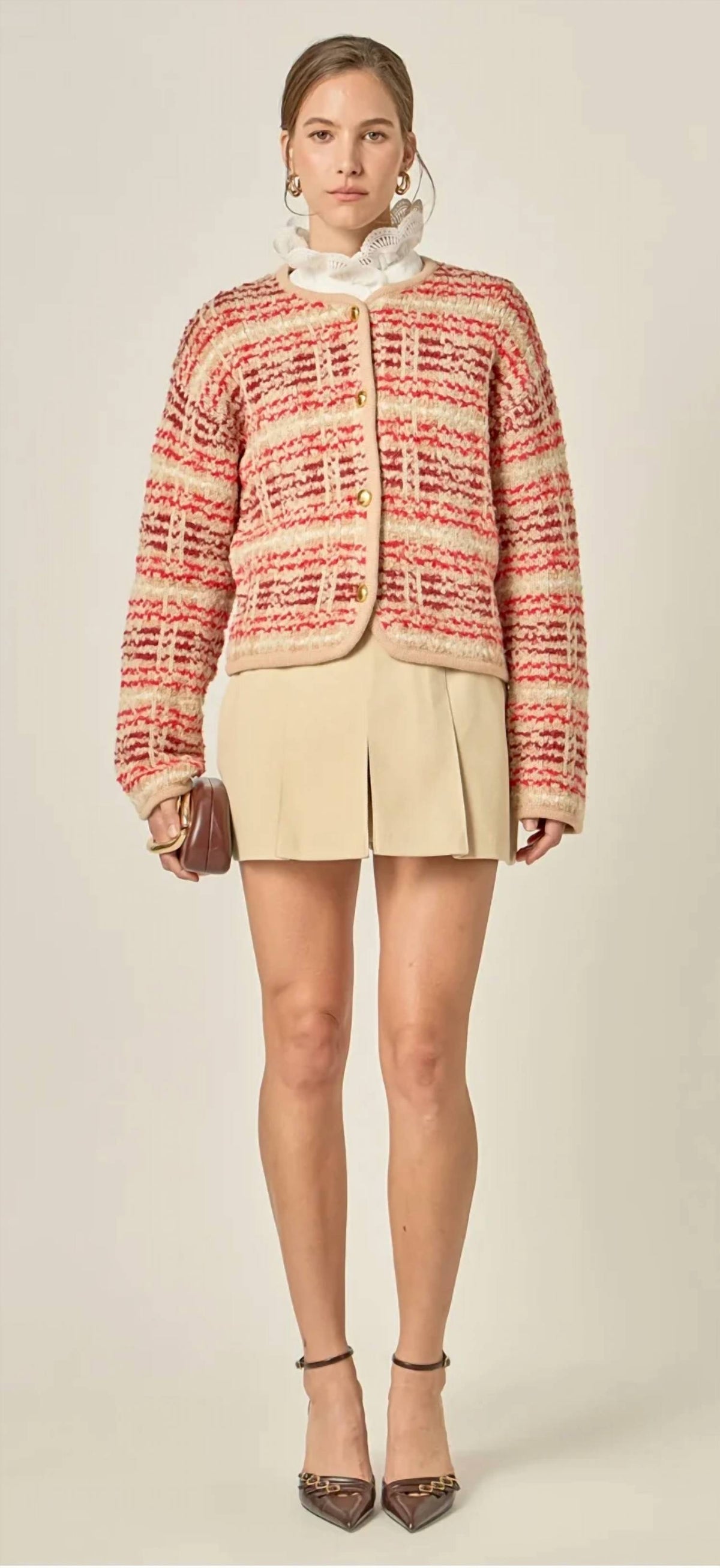English Factory - Women's Pleated High Waisted Twill Skort