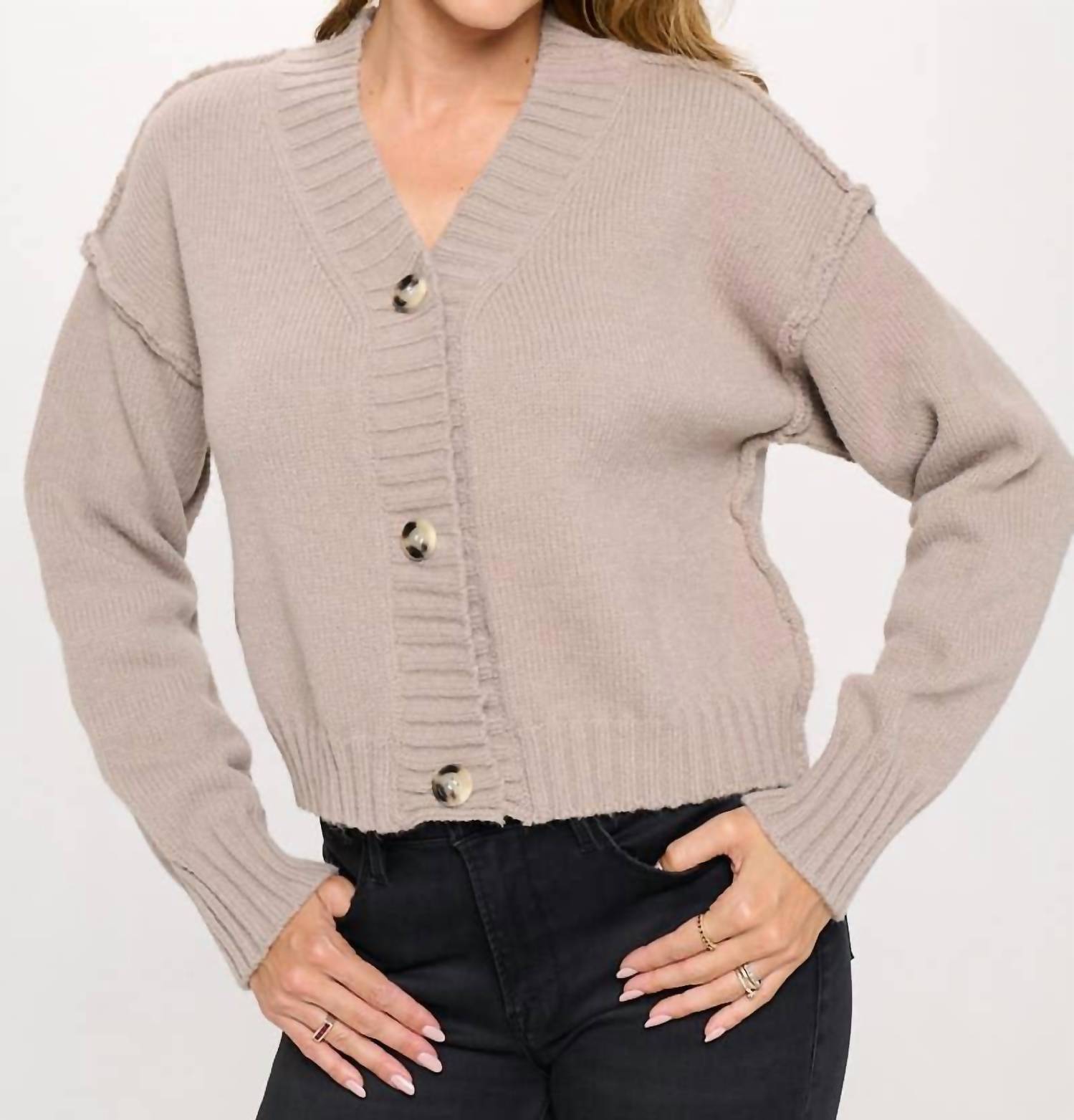 Reneec. - Thick Knit Long Sleeve Cardigan with Buttons