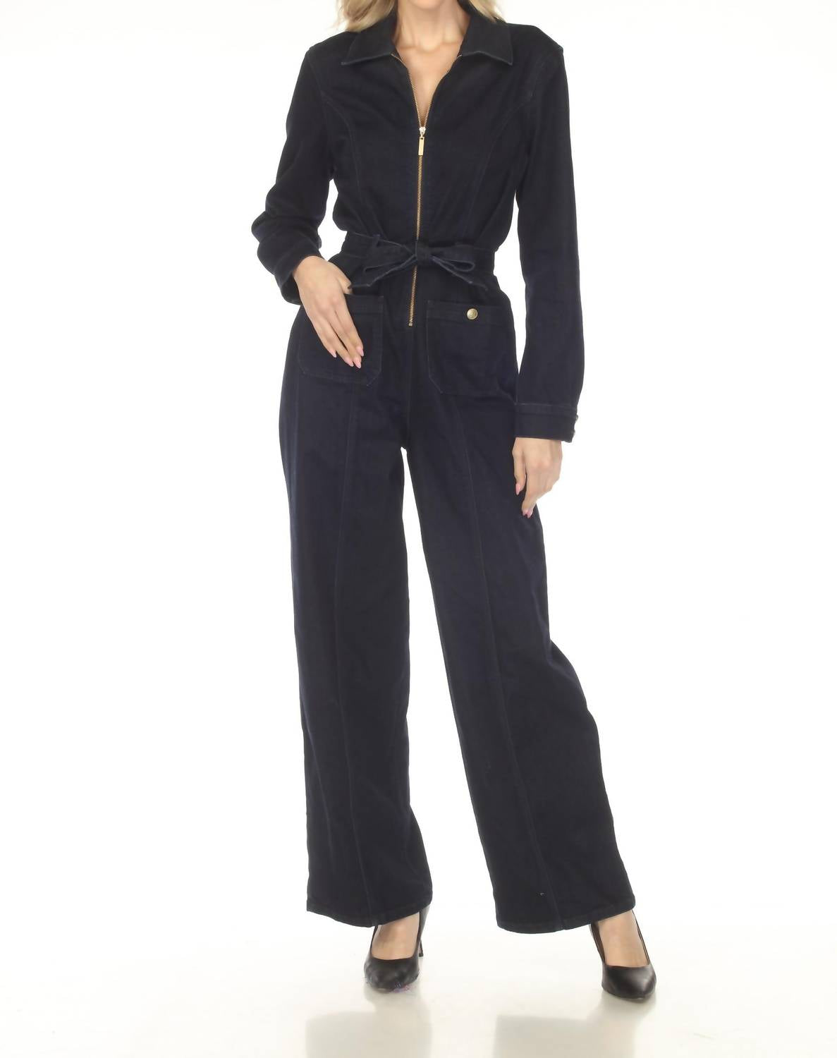 Joseph Ribkoff - Zip Front Belted Denim Jumpsuit