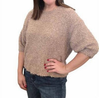 Fun 2 Fun Total Texture Puff Sleeve Sweater in taupe - women's sweater - detail view