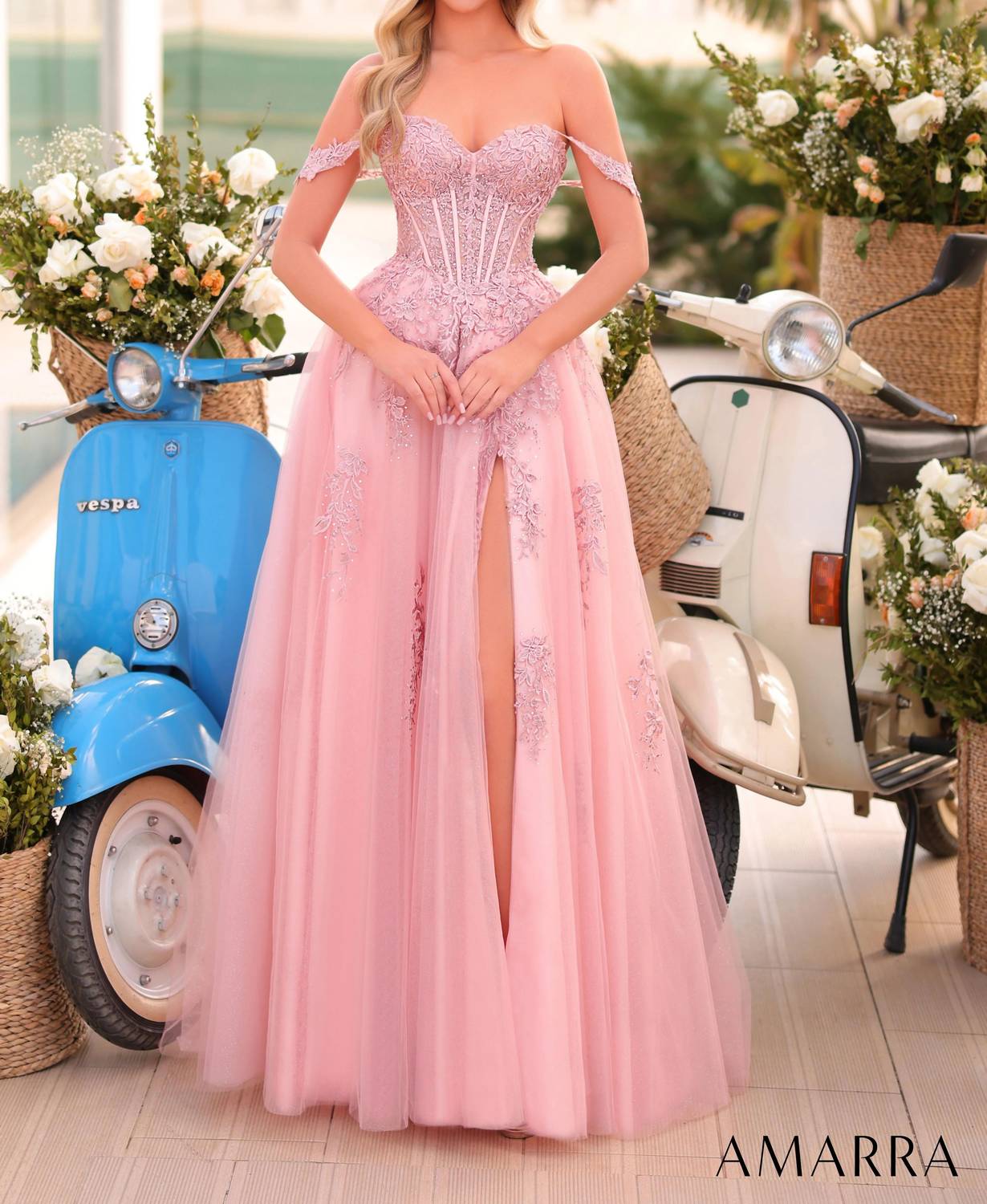 Amarra - Off-shoulder Embroidered Gown