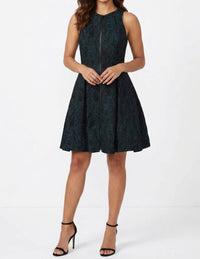 Ali Ro - Jacquard Front-zip Fit And Flare Party Dress