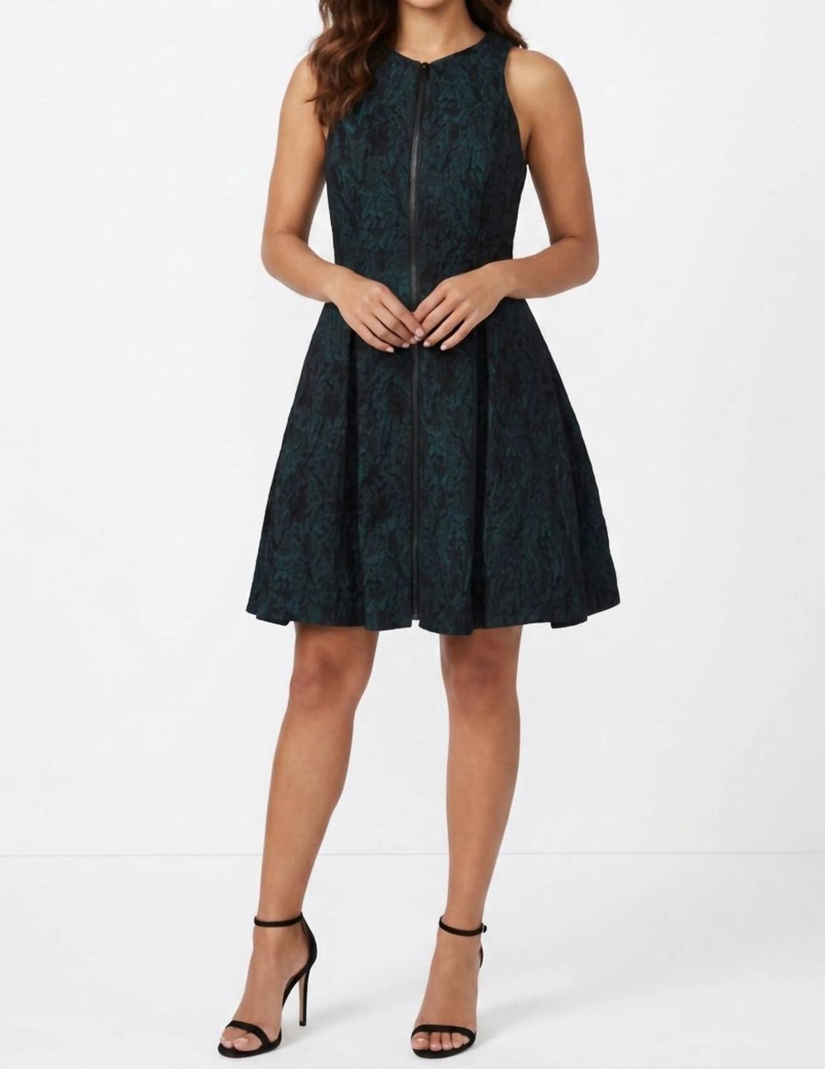 Ali Ro - Jacquard Front-zip Fit And Flare Party Dress