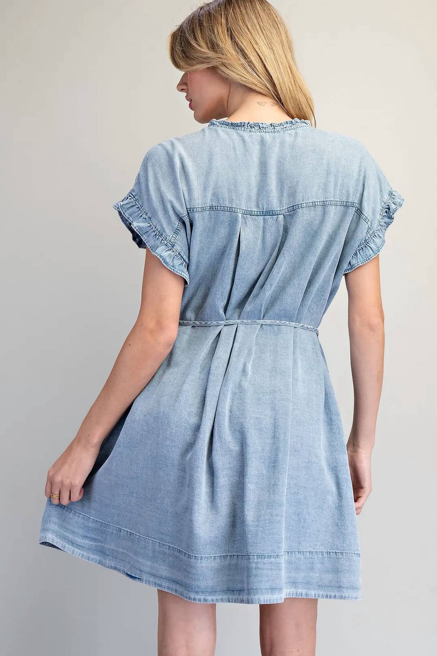 Ee:Some - Pleated Denim Dress