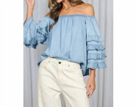Vine & Love - Off The Shoulder Ruffle Sleeve Top