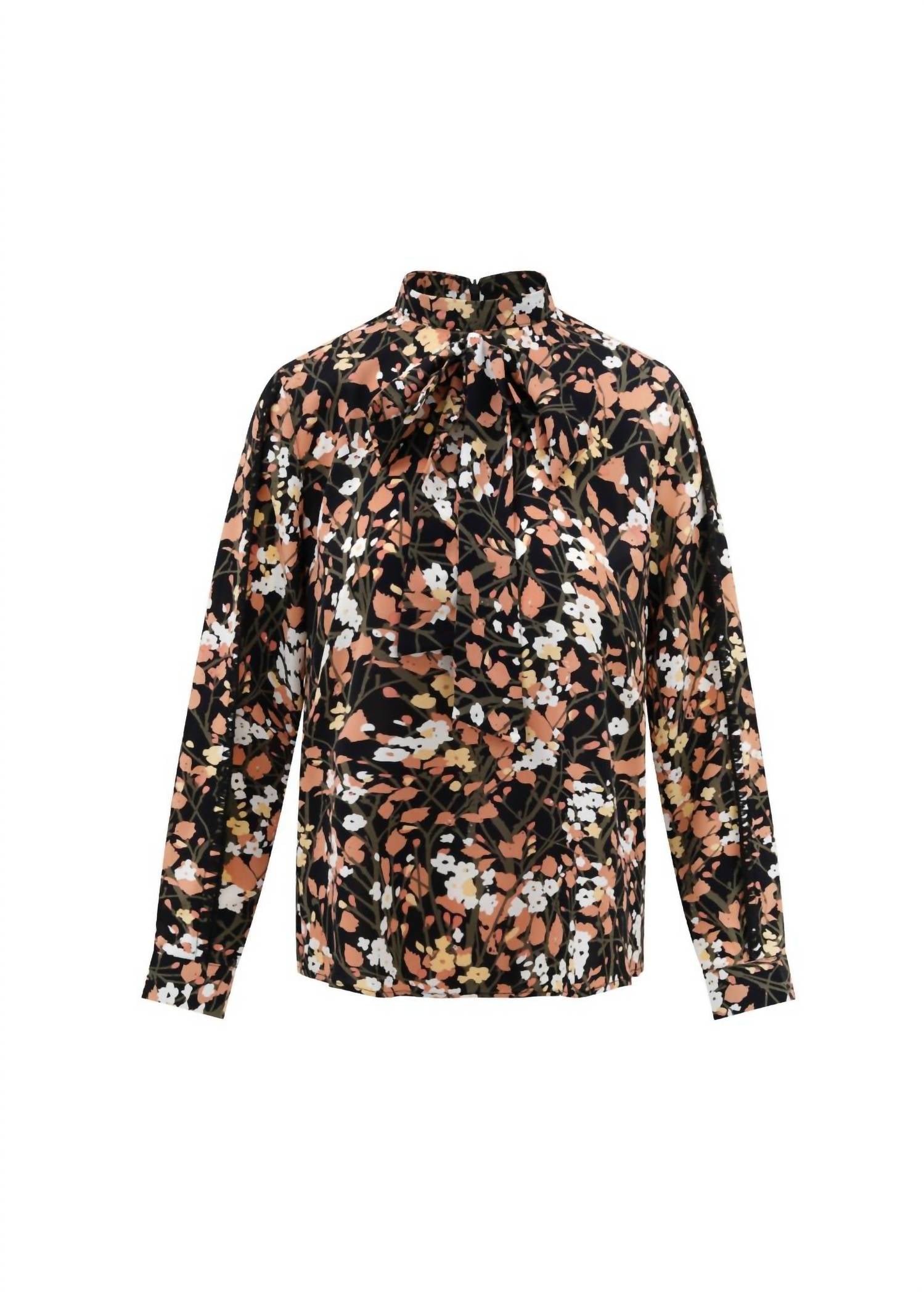 Miss Finch Nyc - Women's Cuffed Spring Foliage Blouse With Front Tie