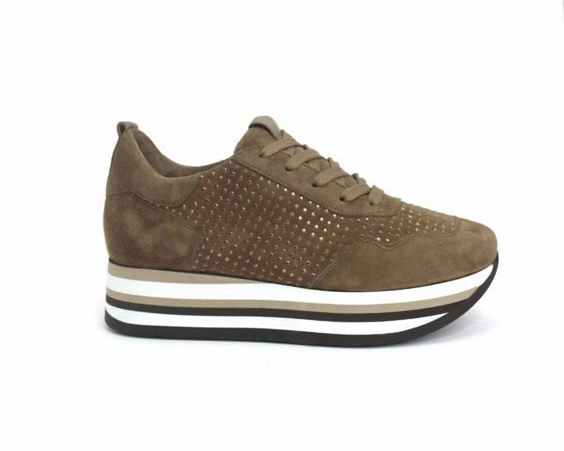Softwaves Women's Cassia Bling Tie Platform Sneaker in acero bronze - women's sneaker