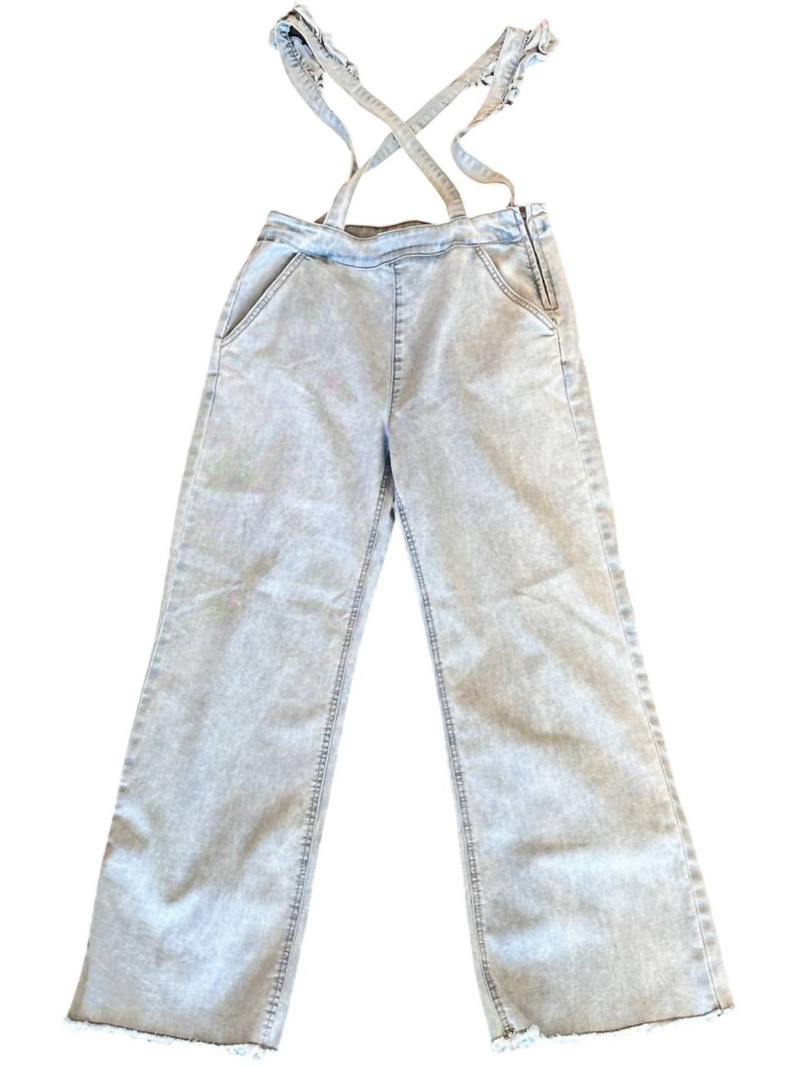 Wishlist - Women's Denim Suspenders Overall With Ruffle Detail