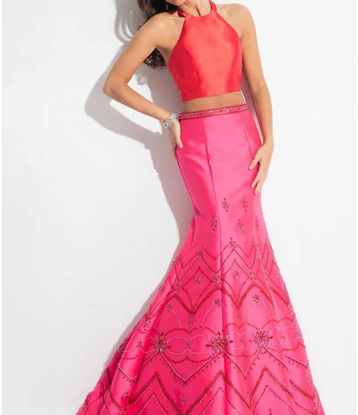 Rachel Allan - Two-piece Mikado Mermaid Prom Gown