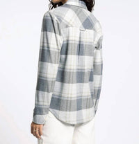 Thread & Supply Cassian Classic Collared Shirt in grey beige plaid - women's shirt - alternate view