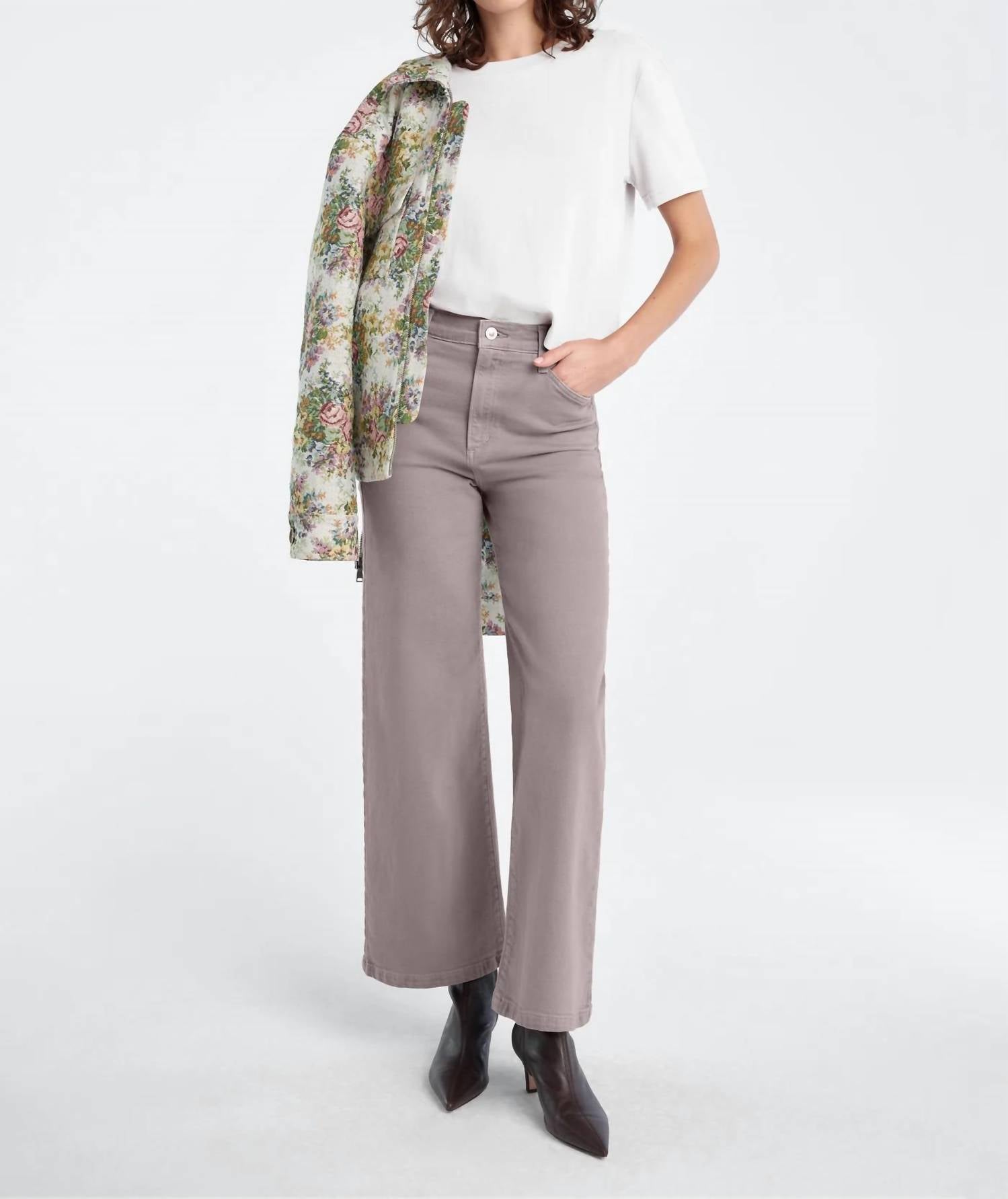 Favorite Daughter The Mischa Super High Rise Wide Leg Ankle Jeans in soft taupe - women's jeans