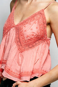 Pol - V-neck Sleeveless Embroidered Woven Top