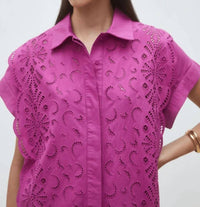 Suncoo - Cross Short Embroidered Shirt Mini Dress