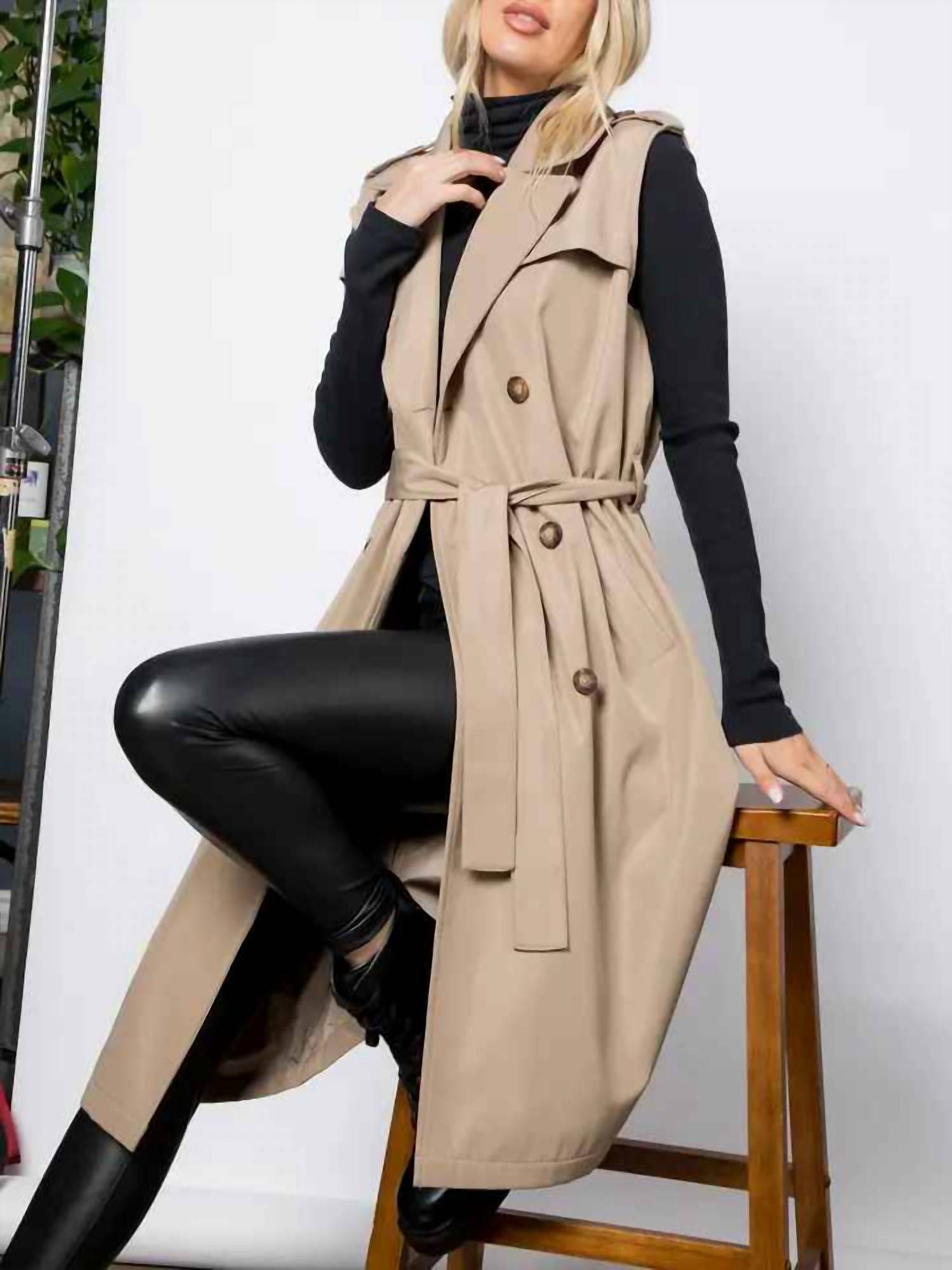 26 International Sleeveless Trench Coat in tan - women's jacket