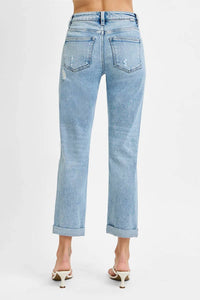 Risen - Tummy Control High Rise Straight Double Roll Up Jeans