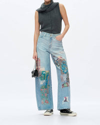 Bayeas High Rise Patchwork Barrel Leg Jeans in light blue - women's jeans - view 6