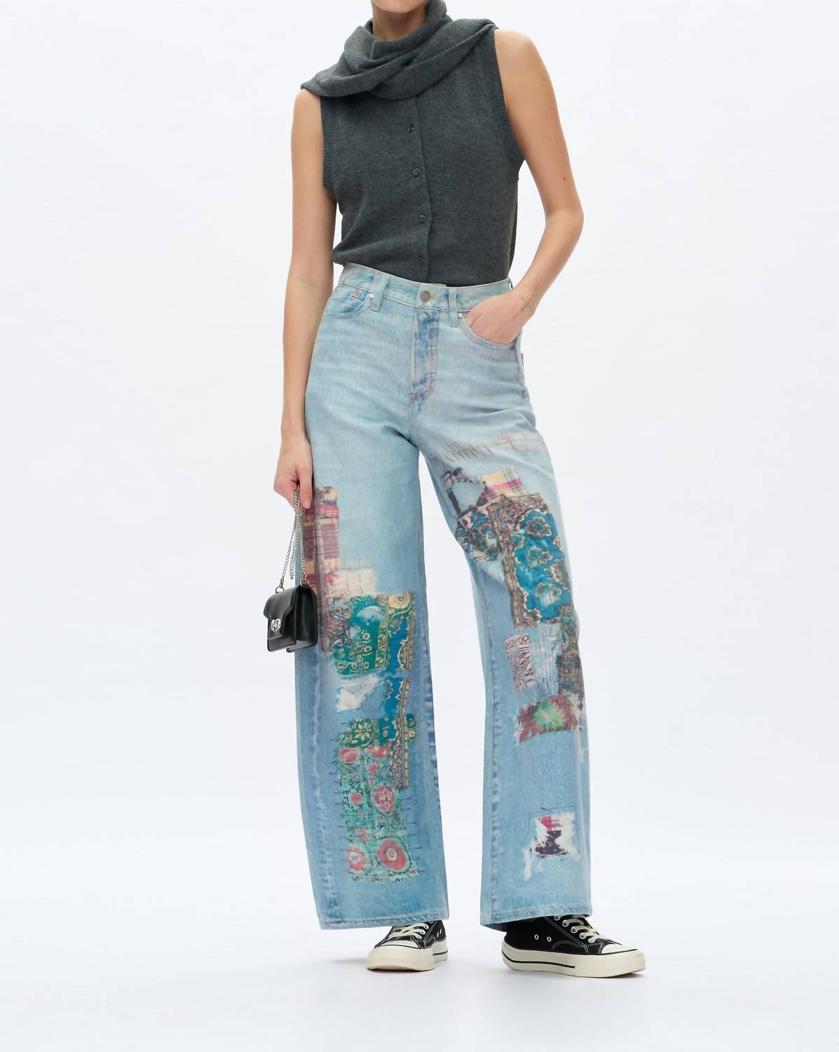 Bayeas High Rise Patchwork Barrel Leg Jeans in light blue - women's jeans - view 6