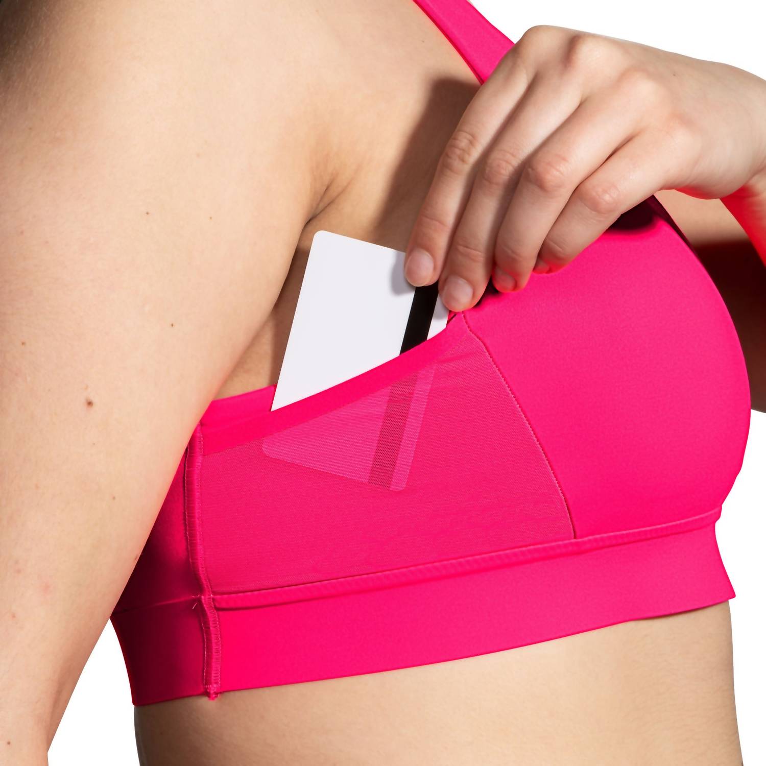 BROOKS Drive 3 Pocket Run Bra in hyper pink - women's intimate - alternate view