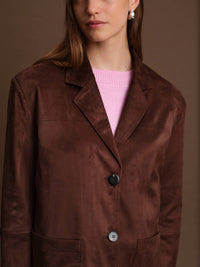 DELUC Dereck Faux Suede Blazer in chocolate - women's jacket - alternate view