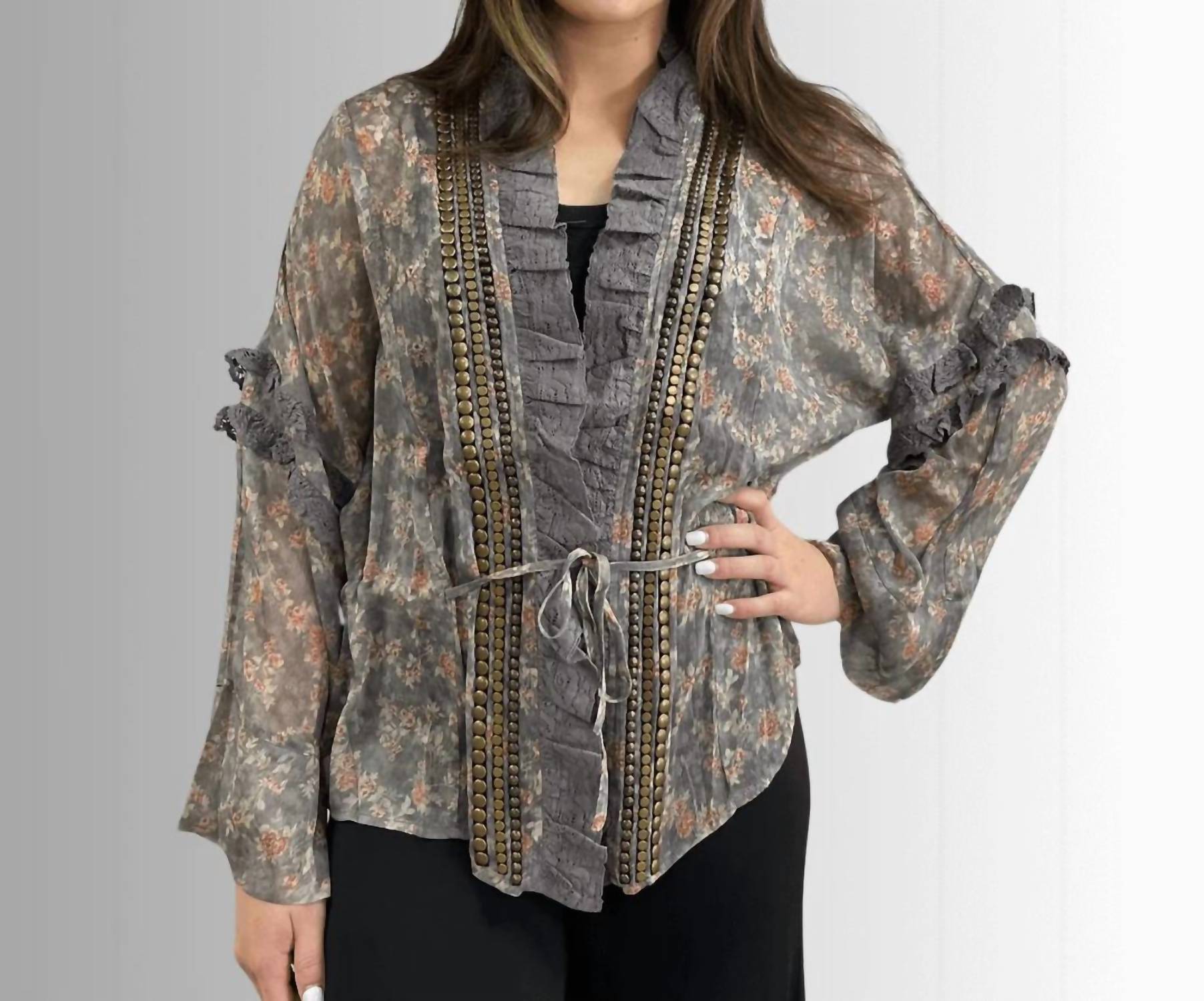 Jaded Gypsy - Chiffon Studded Detail Cardigan