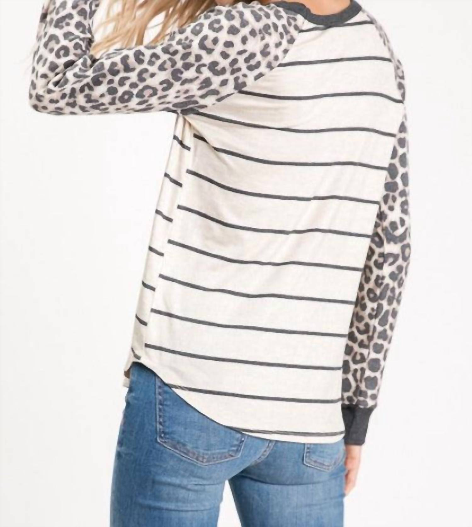Shirley Stone - Carol Leopard & Striped Raglan Top