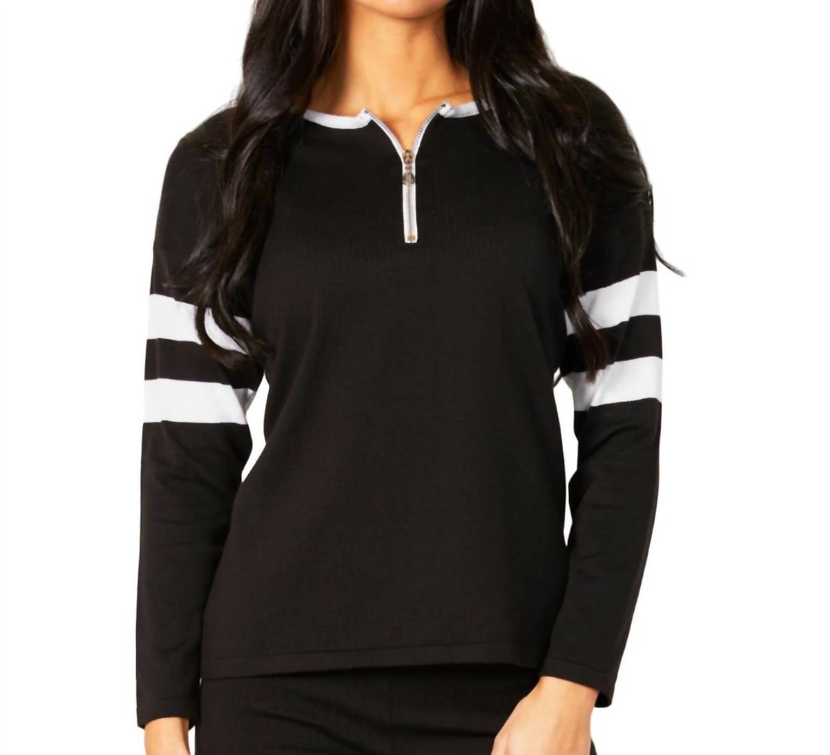 Crew Stripe Zip Detail Top