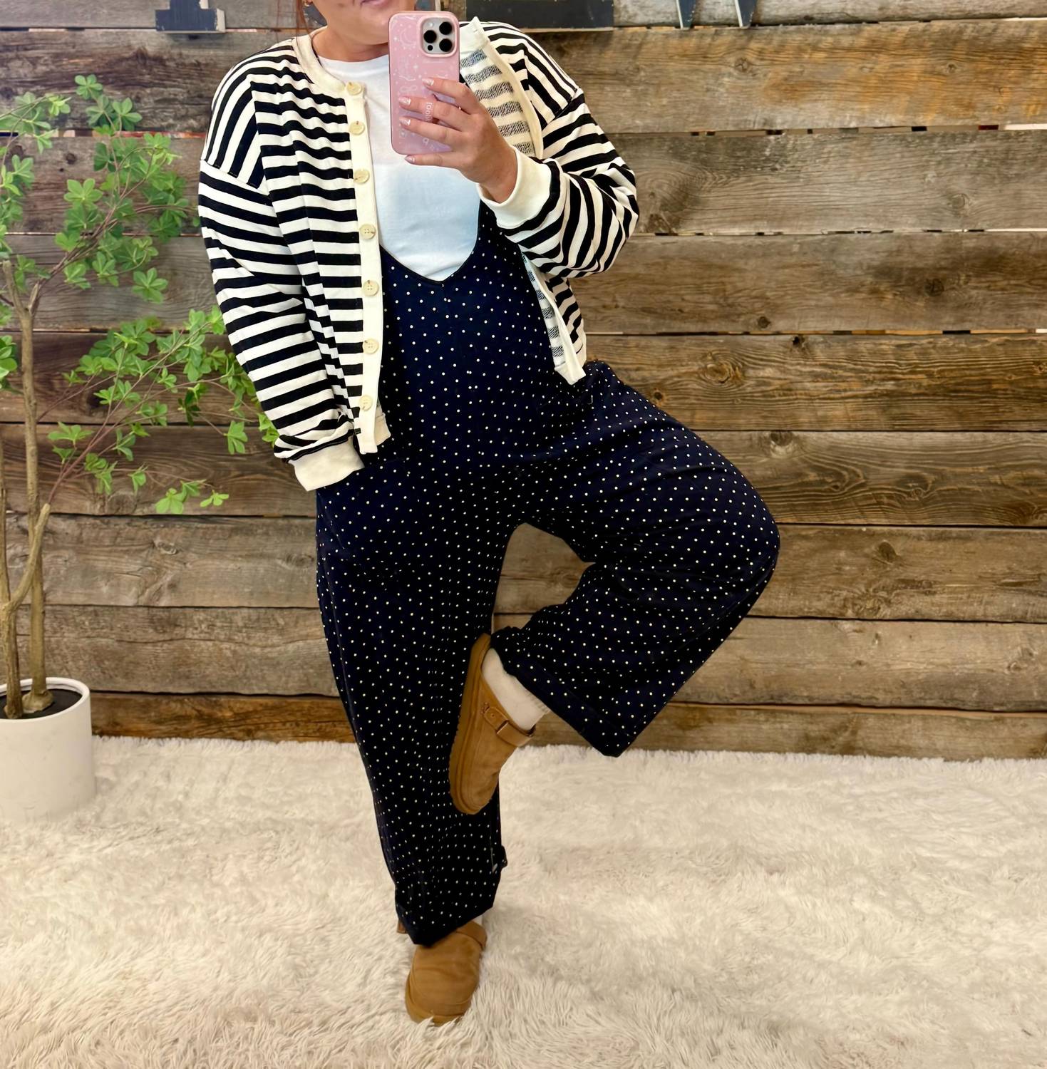 Davi & Dani - Polka Dot Print Overall Jumpsuit