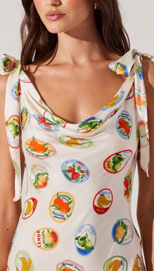 Astr - Allexina Printed Tie Shoulder Midi Dress