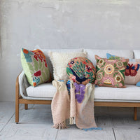 Creative Co-Op - Tufted & Embroidered Butterfly & Insect Woven Throw Blanket - 60" x 50"