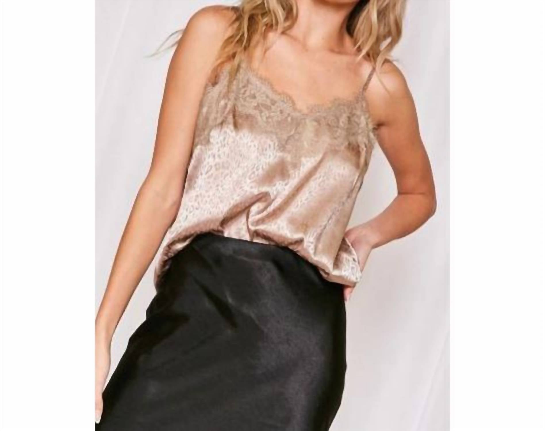 Vine & Love - Leopard Jacquard Lace Trim Cami Top