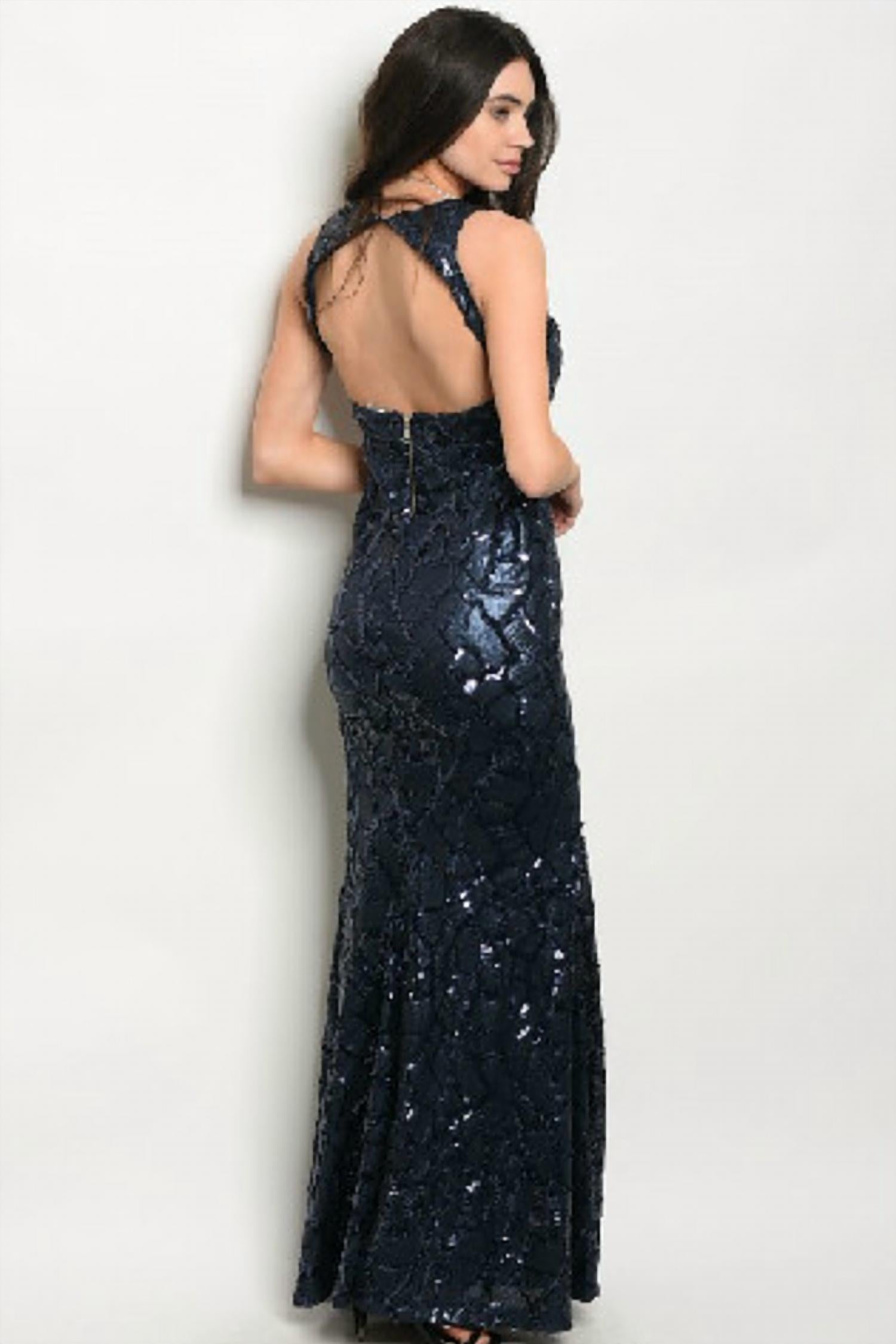 Navy Sequin Gown