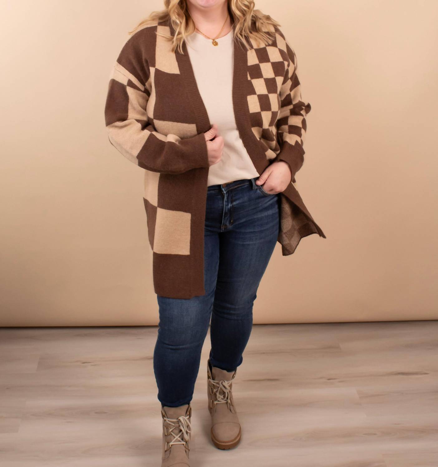Haptics - Keep It In Check Open Front Cardigan