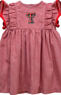Vive La Fete - Girl's Texas Tech Raiders Embroidered Gingham Ruffle Dress